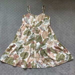 Beachlunchlounge Linen Blend Tropical Print Sundress Tiered Skirt Size Small